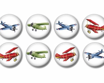 Set of 8, Vintage Airplane Knobs, Plane, Biplane, Blue, Green, Red, Boys Room, Dresser Drawer Knobs, Drawer Knobs, Nursery Decor