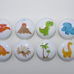 Set of 8, Dinosaur Palm Tree Volcano Knobs, Dinosaur Knobs, Drawer Knobs, Dresser Drawer Knobs, Boys Knobs, Boys Room, Nursery Decor