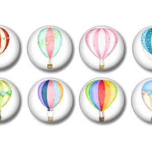 Set of 8, Girls Watercolor Hot Air Balloon Knobs, Girls Room, Nursery Decor, Dresser Drawer Knobs, Drawer Knobs, Pulls