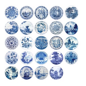 Set of 8, Vintage Blue Delft Knobs, Kitchen Cabinet Knobs, Dresser Drawer Knobs, Drawer Knobs, Pulls Price is for Eight Knobs