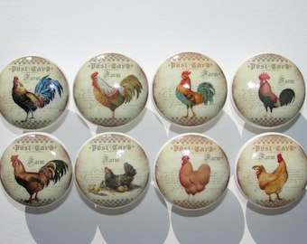 Set of 8, Rooster Chicken Knobs, Farm Knobs, Farmhouse Knobs, Cabinet Knobs, Kitchen Knobs, Drawer Knobs, Pulls