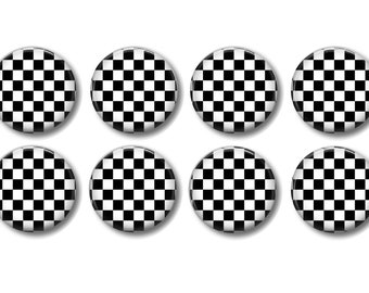 Set of 8 Black and White Checked Checkered Wood Knobs, Cabinet Knobs, Dresser Drawer Knobs, Pulls
