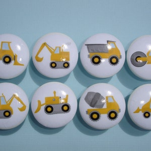 Set of 8, Boys Yellow Construction Knobs, Dump Truck Bobcat Bulldozer Cement Mixer Knobs, Dresser Drawer Knobs, Drawer Knobs, Nursery Knobs