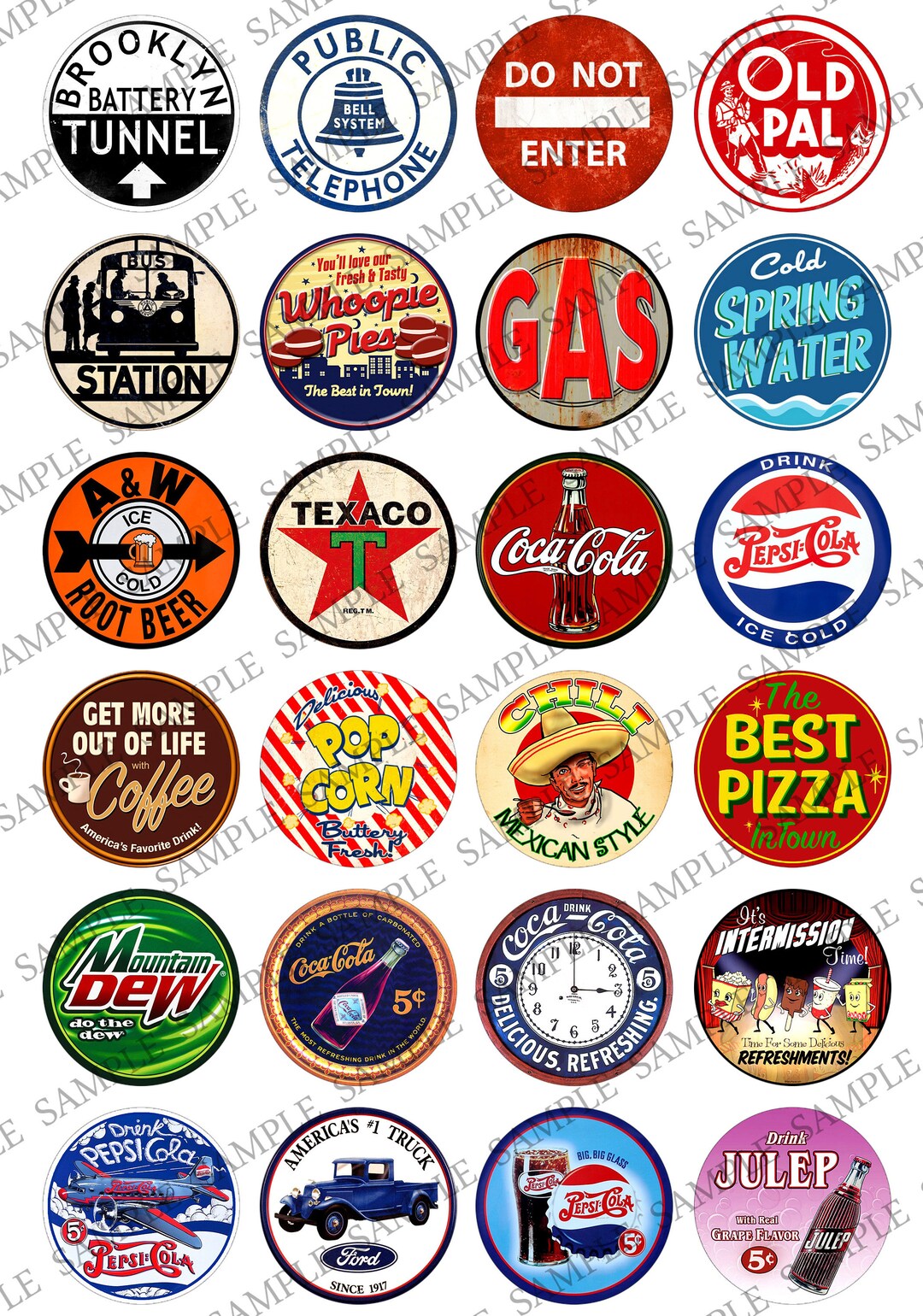 Set of 8, Vintage Road Signs Knobs, Gas Station, Soda, Cola, Dresser