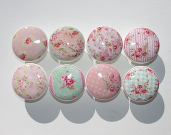 Set of 8, Shabby Pink Rose Knobs, Vintage Rose Knobs, Cottage Knobs, Drawer Knobs, Dresser Drawer Knobs, Cabinet Knobs, Group 2