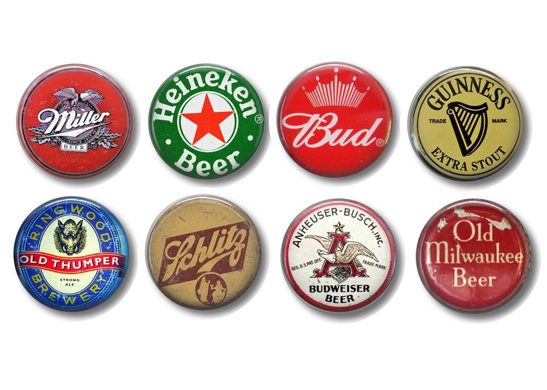 Set of 8, Vintage Beer Bottle Caps Knobs, Bar Knobs, Knobs