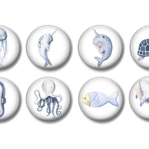 Set of 8, Sea Animals Knobs, Nursery Knobs, Nautical Decor, Drawer Knobs, Dresser Drawer Knobs, Seahorse, Octopus, Whale, Turtle, Jellyfish