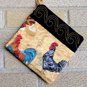 Set of Potholders Farmhouse Rooster Chicken Pot Holder Farmhouse Kitchen Handmade Embroidered & Quilted Potholder Trivets afbeelding 2