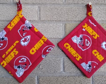 Pot Holders - Kansas City Chiefs Potholders -  Set of Matching Potholders - Handmade - Quilted-  Trivet - Hot Pad