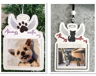Dog or Cat Memorial Ornament w/Angel Wings & Photo  - Pet Sympathy  Cat or Dog Rainbow Bridge - Photo Holder Option to Personalize