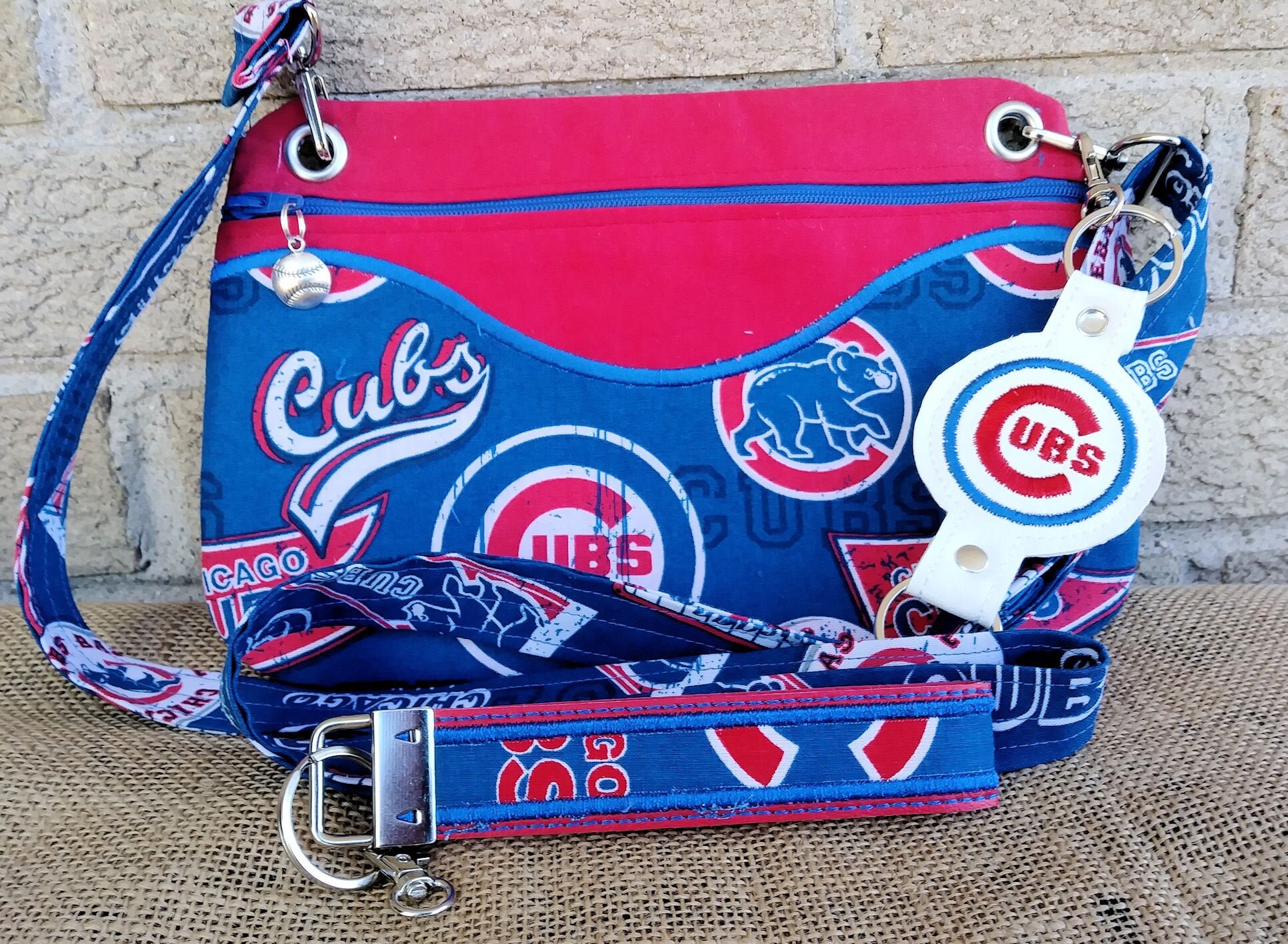Chicago Cubs Purse - Cross Body - Clutch with Wristlet Key Fob - Create Your Own Bag - Handmade