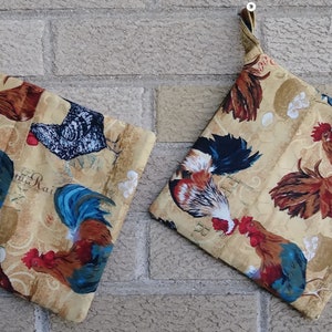 Set of Potholders Farmhouse Rooster Chicken Pot Holder Farmhouse Kitchen Handmade Embroidered & Quilted Potholder Trivets image 4