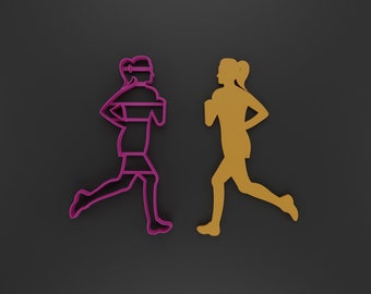 Running lady cookie cutter, Exercise lady fondant cutter, polymer clay cutter