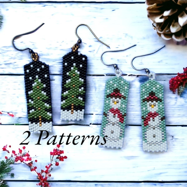 Christmas Tree and Snowman Winter Odd Count Peyote Earring Patterns