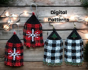 Country Christmas Plaids Brick Stitch Fringe Tassel Earring Pattern Bundle