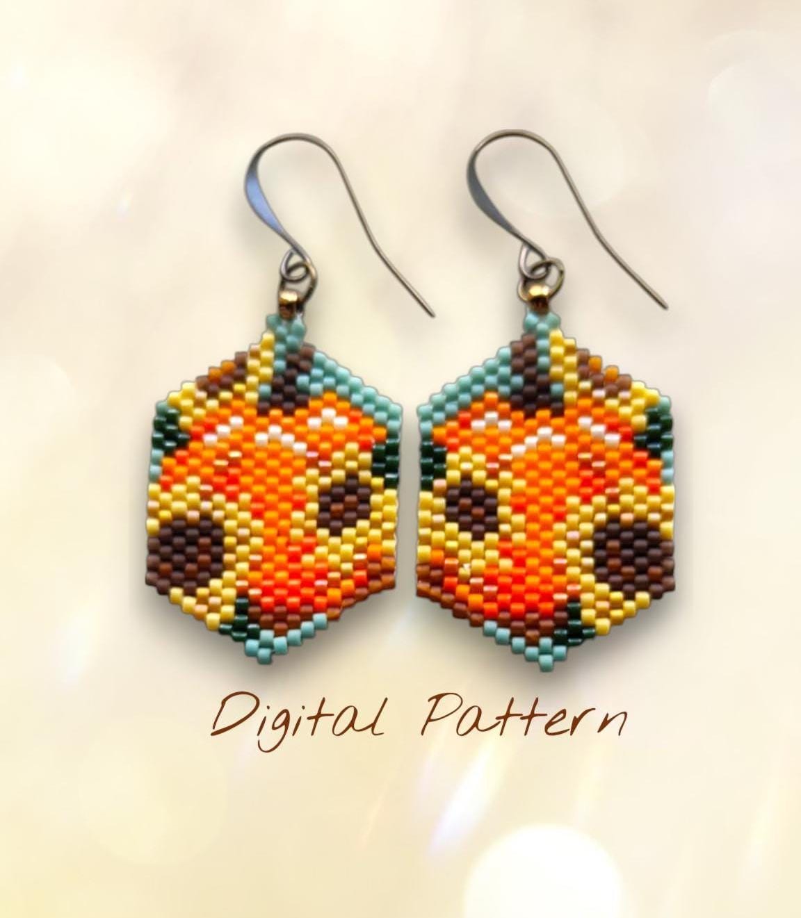 Fall Pumpkin Odd-Count Peyote Earring Pattern, Brick Stitch Pattern