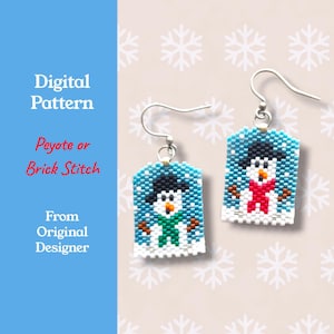 Snowman Fun Odd Count Peyote or Brick Stitch Earring Pattern
