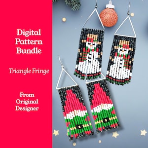 Christmas Gnome and Snowman Seed Bead Triangle Fringe Tassel Earring Pattern Bundle