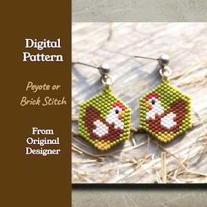 Motif de boucles d'oreilles poulet peyotl nombre impair ou Brick Stitch