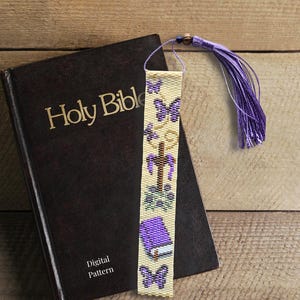 Purple Butterfly Bible Bookmark Pattern, Even- Count 2-Drop Technique, Seed Bead Pattern