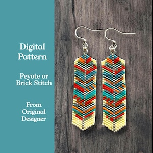 至福の羽根の奇数ペヨーテまたはブリックステッチのイヤリングパターン