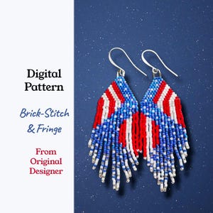 Modello per orecchini con frange a punto mattone a stelle e strisce