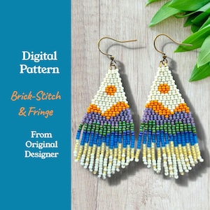 Sun and Hills Seed Bead 2-Drop Brick-Stitch Tassel Earring Pattern
