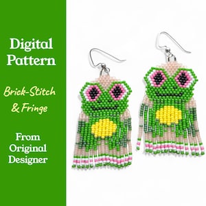 Frog Brick Stitch Fringe Earring Pattern