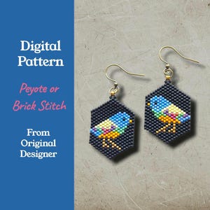 Patchwork Bluebird Odd-Count Peyote Earring Pattern, Brick Stitch Pattern