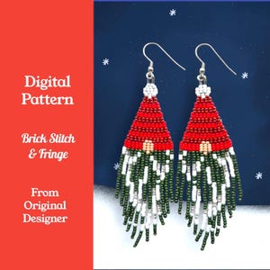 Patrón de pendientes de flecos de gnomo navideño: punto ladrillo con cuentas de semillas (patrón PDF)