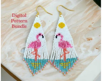 Flamingo Fringe Earrings 2 Pattern Bundle, Brick Stitch Earring Pattern