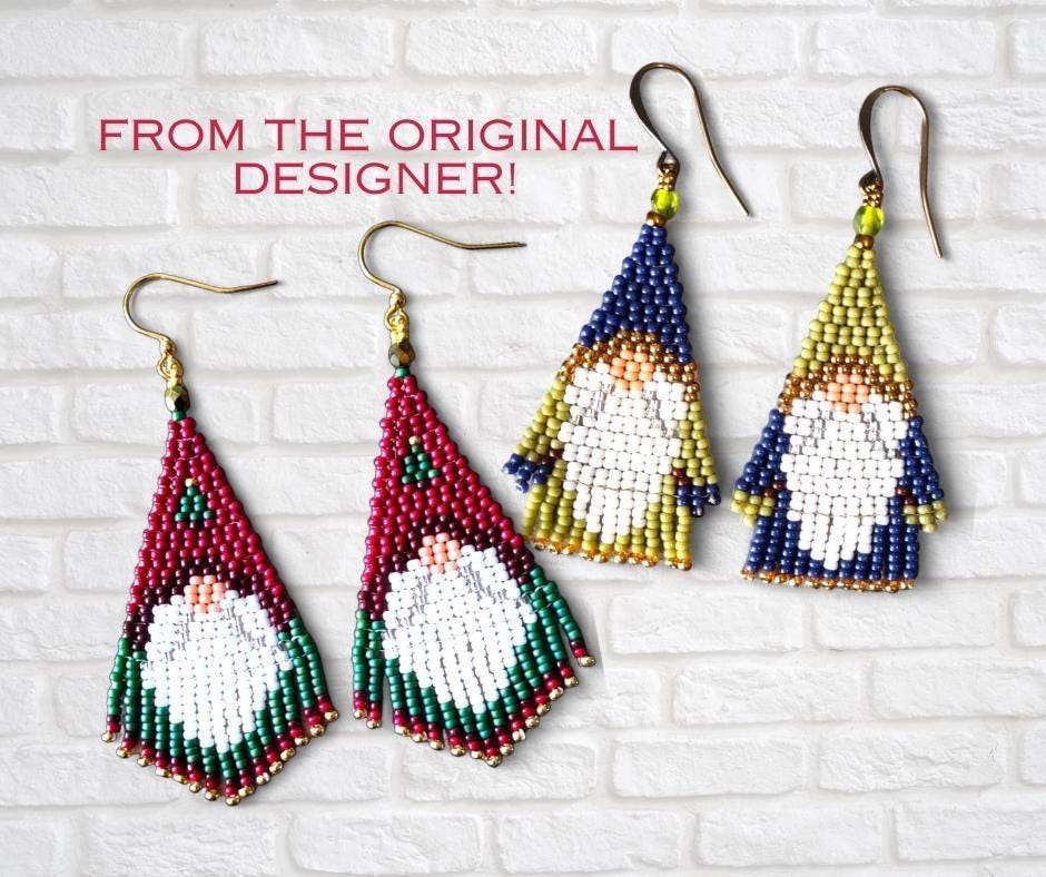 Christmas Gnome Seed Bead Earring Pattern Bundle: Brick Stitch Fringe (PDF Download)