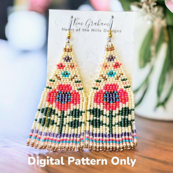 Floral Tapestry Seed Bead Fringe Tassel Earring Pattern