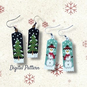 Christmas Tree and Snowman Winter Odd Count Peyote or Brick Stitch Earring Pattern Bundle
