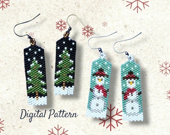 Christmas Tree and Snowman Winter Odd Count Peyote or Brick Stitch Earring Pattern Bundle