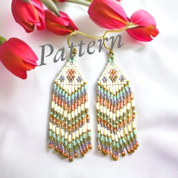 Flower Stripe Delica Seed Bead Brick-Stitch Tassel Fringe Earring Pattern