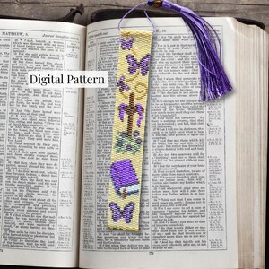 Purple Butterfly Bible Bookmark Pattern, Even- Count 2-Drop Technique, Seed Bead Pattern