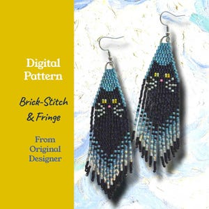 Schwarze Katze Ombre Fransen Ohrring Seed Bead Muster