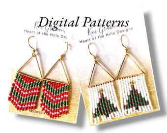 2 Christmas Triangle Seed Bead Fringe Tassel Earring Patterns