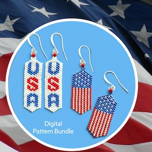 USA Patriotic Odd Count Peyote  Earring Pattern Bundle