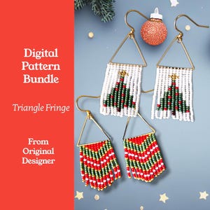 2 Christmas Triangle Seed Bead Fringe Tassel Earring Patterns