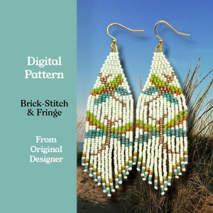 Patrón de pendientes Dragonfly Duo Aqua con flecos: Punto ladrillo con cuentas de semillas (patrón en PDF)