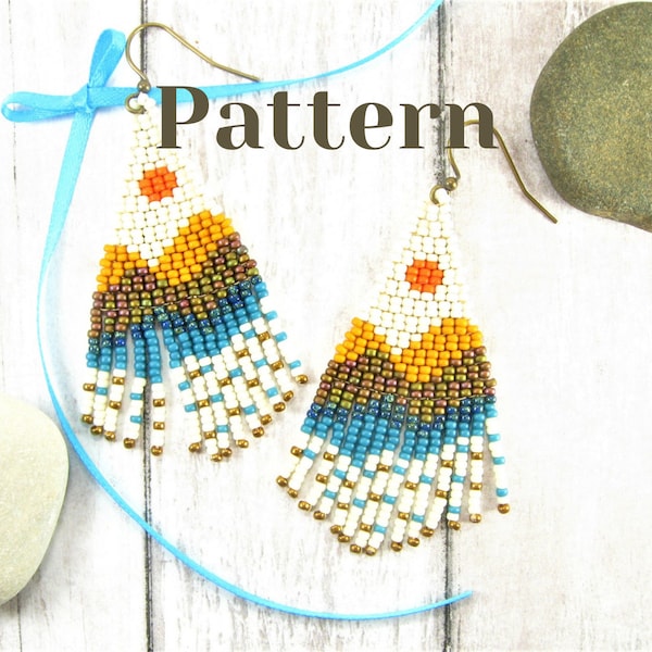 Sun and Hills Seed Bead 2-Drop Brick-Stitch Tassel Earring Pattern