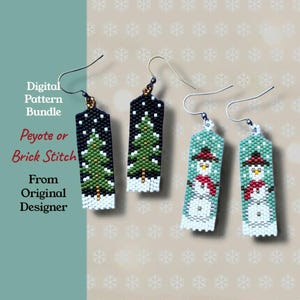 Lot de motifs de boucles d'oreilles en peyotl ou en brique avec nombre impair, sapin de Noël et bonhomme de neige