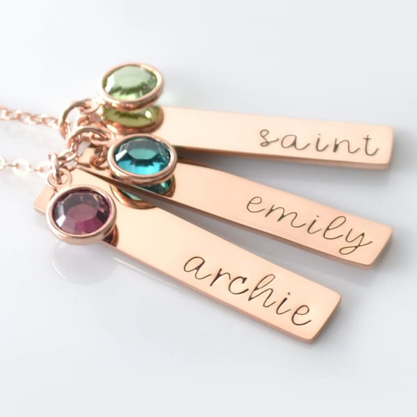 Personalized Mom Necklace with Kids Names Birthstones • Children Birthstone Jewelry