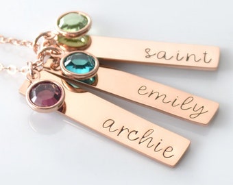 Personalized Mom Necklace with Kids Names Birthstones • Children Birthstone Jewelry
