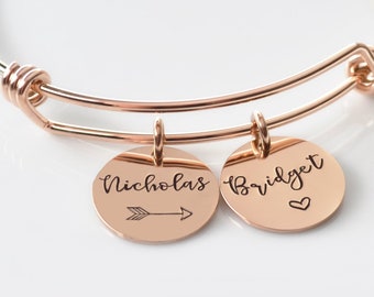 Mom Bangle Personalized With Kids Names • Custom Child Name Jewelry For Women • Rose Gold Bangle
