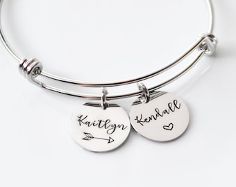 Personalized Name Bangle • Custom Charm Bracelet • Child Name Jewelry For Moms