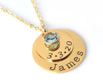 Personalized Birthstone Necklace: Baby Name, New Mom Gift