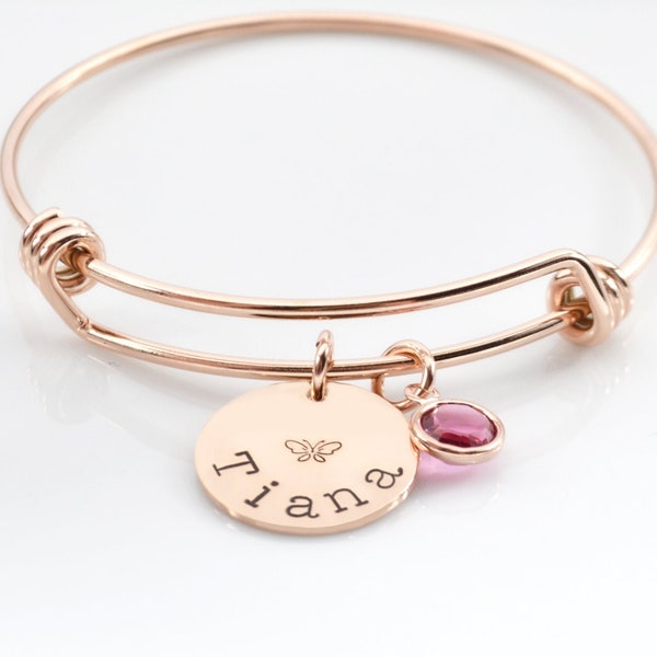 October Birthstone Bangle • Personalized Pink Birthday Bracelet For Girls • Jewelry For October Birthdays • Breast Cancer Awareness Bracelet